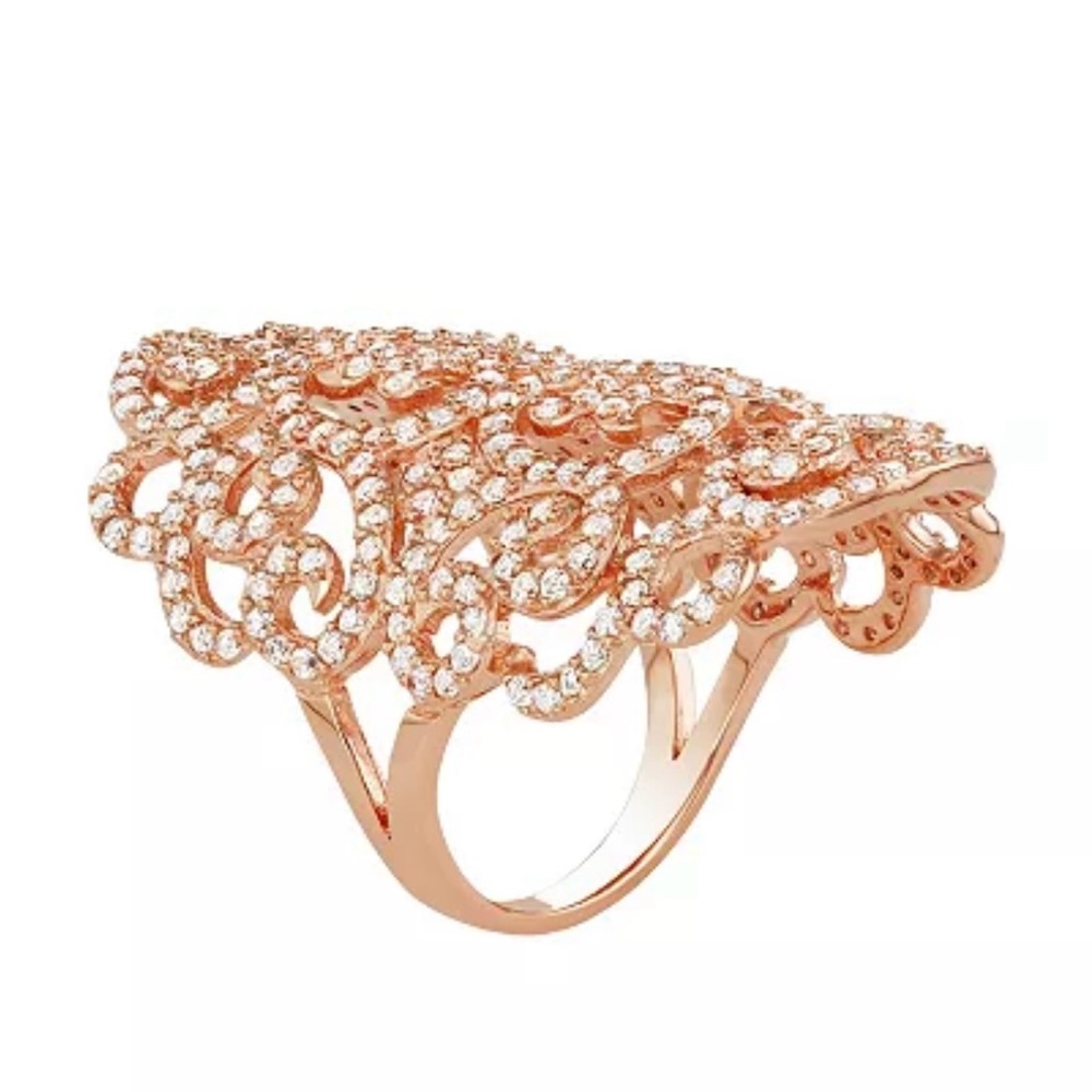 18k Rose Gold Over Silver Lab-Created White Sapphire Filigree Ring